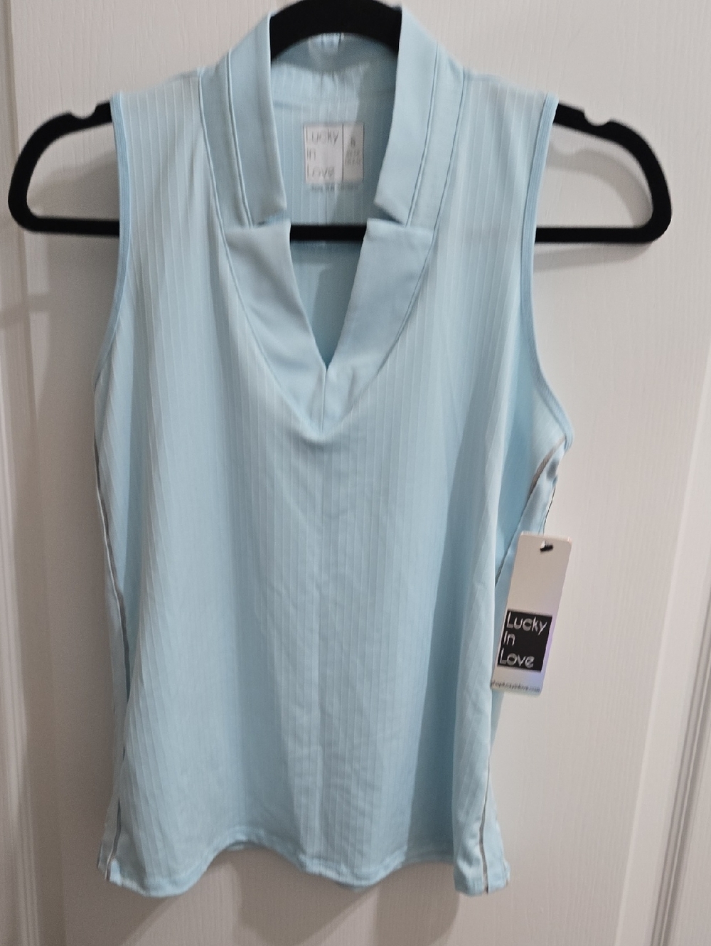 Women's Lucky in Love Chi Chi Tank Small Soft Pale Blue V-Neck